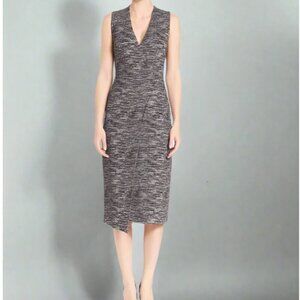Alice & Olivia Sheath Dress 10 Gray Sleeveless V-Neck Faux Wrap Lined Zipper